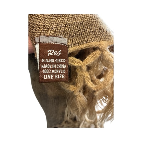 Raj Acrylic Paisley Boho Fringe Scarf Shawl Poncho Wrap Tan Brown - Picture 5 of 9